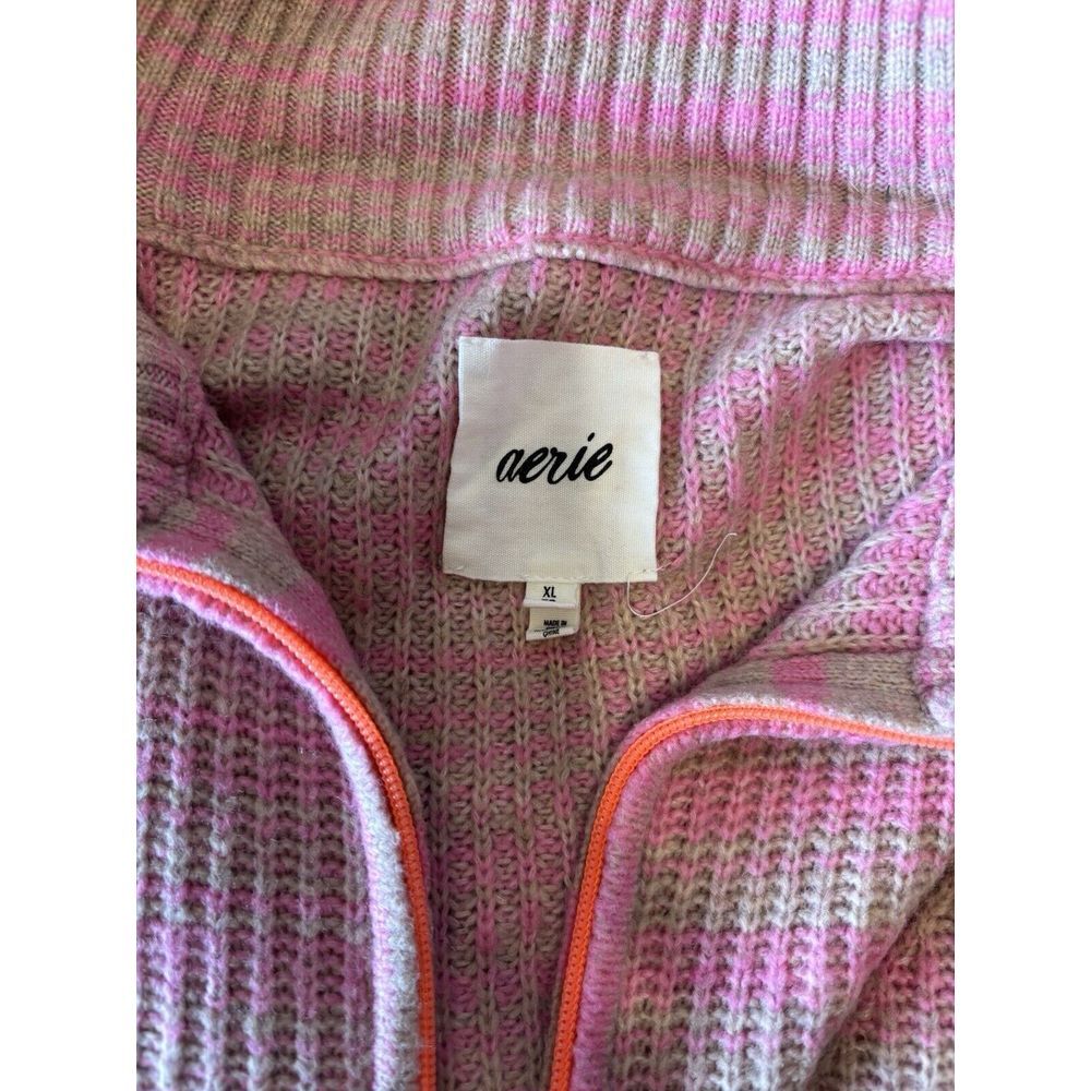 Aerie 1/4 Zip Sweater Women's Sz XL Tan Pink Soft - Picture 3 of 8